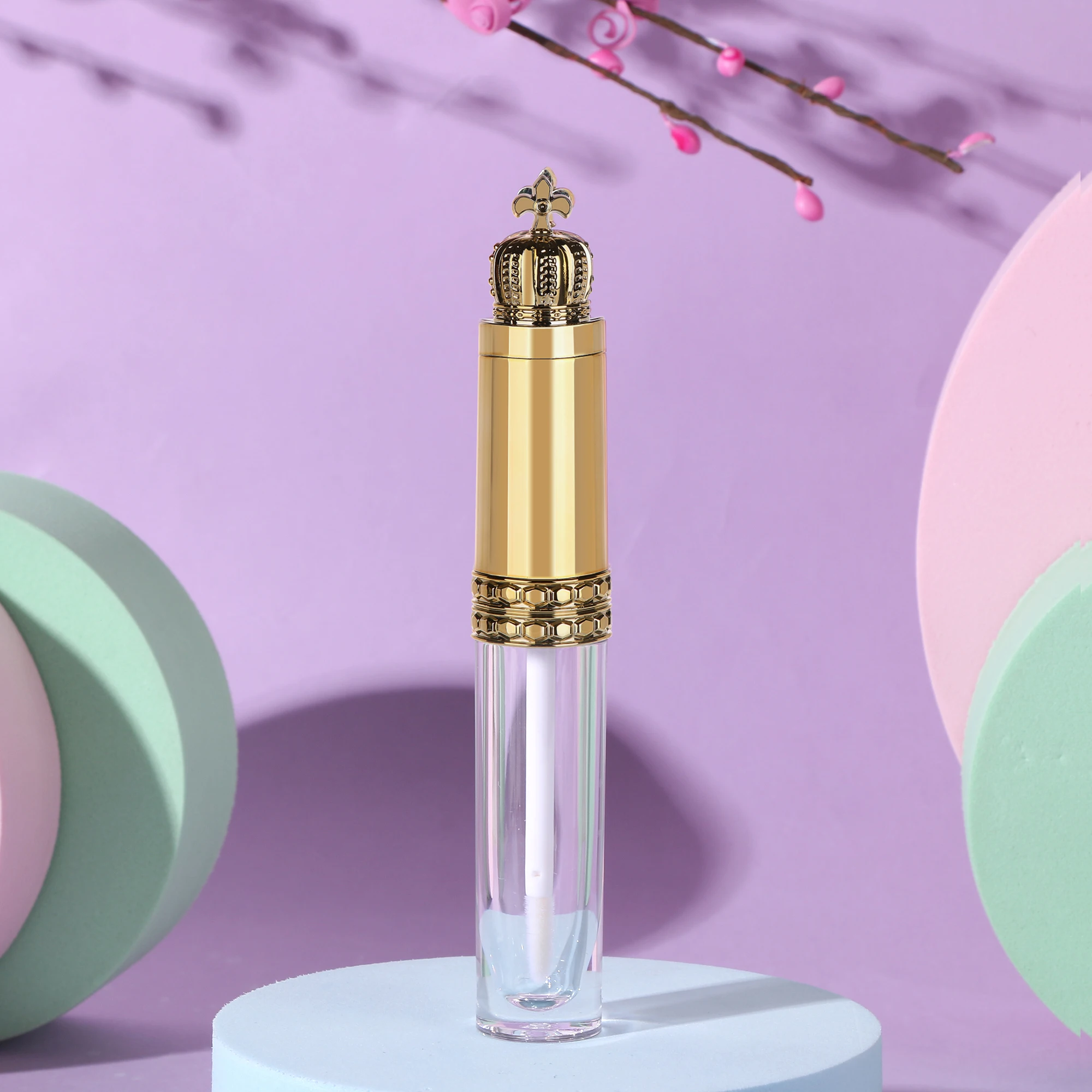 

New Gold Crown Cosmetic Lip Gloss Wand Tube Empty Clear Makeup Lipgloss Lipstick Brush Bottle Beauty Tool Refillable Container
