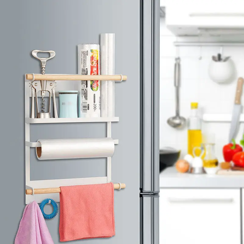 

Wrought Iron Refrigerator Storage Rack Kitchen Paper Towel Rack Rack Magnetic Non-marking Perforated Storage Rack