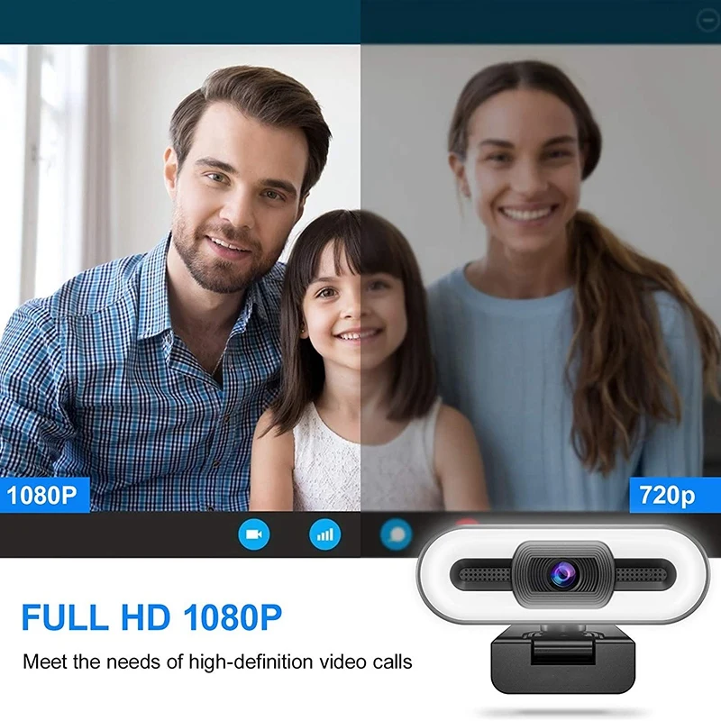 

2021 Webcam Auto Focus 1080P,HD Web Camera 3 Colors Ring Light & Microphone,30FPS Streaming Cam with Tripod,Plug & Play