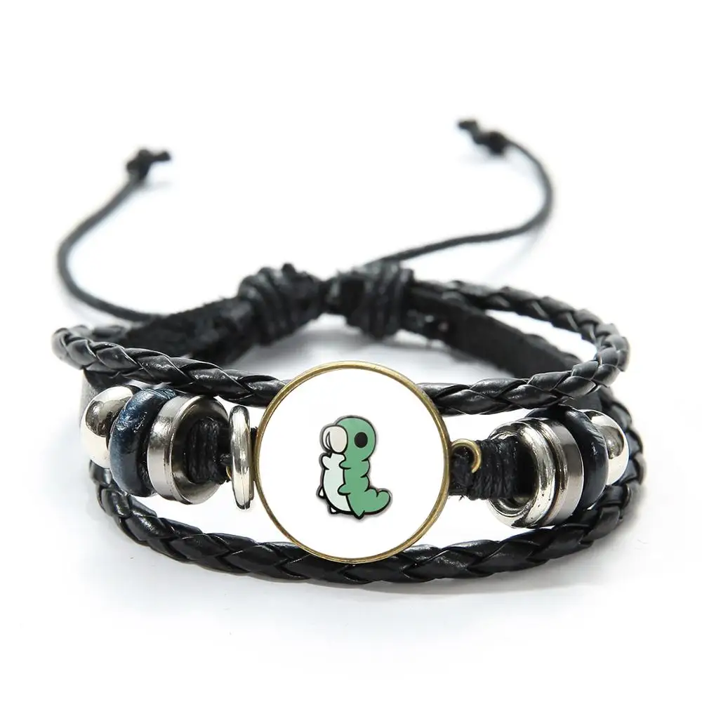 Game Hollow Knight Charm Bracelet Cute Cartoon Figure Glass Photo Dome Black Leather Bracelets Men Women Accessories Gift | Украшения и