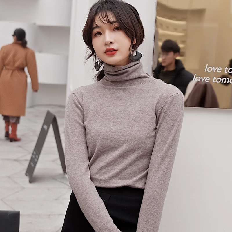 

Winter 2020 Fashion Women Knitted Solid Turtleneck Sweater Female Long Sleeve Chic Elegant Ladies Jumpers Sweater Pull Femme