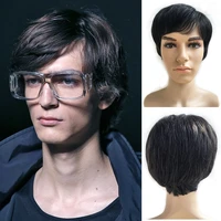 black mens wig synthetic short straight wig for male heat resistant natural hair wigs