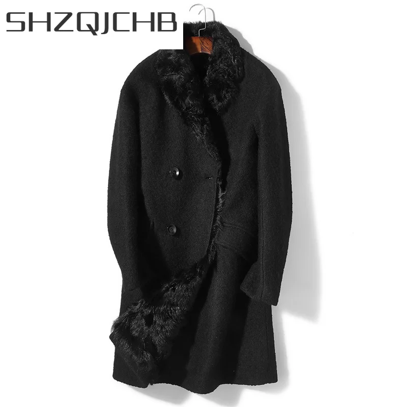 

SHZQ Мужская зимняя одежда из натурального меха 2021 Корейская длинная куртка из 100% шерсти с меховой подкладкой Мужская Уличная Одежда модное м...