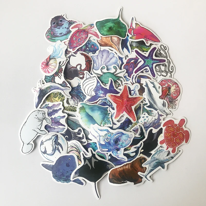 50PCS/Lot Ocean World Marine Animal Sea Fish Doodle Stickers For Laptop Fridge Bicycle Home Decoration Decals Waterproof Sticker |