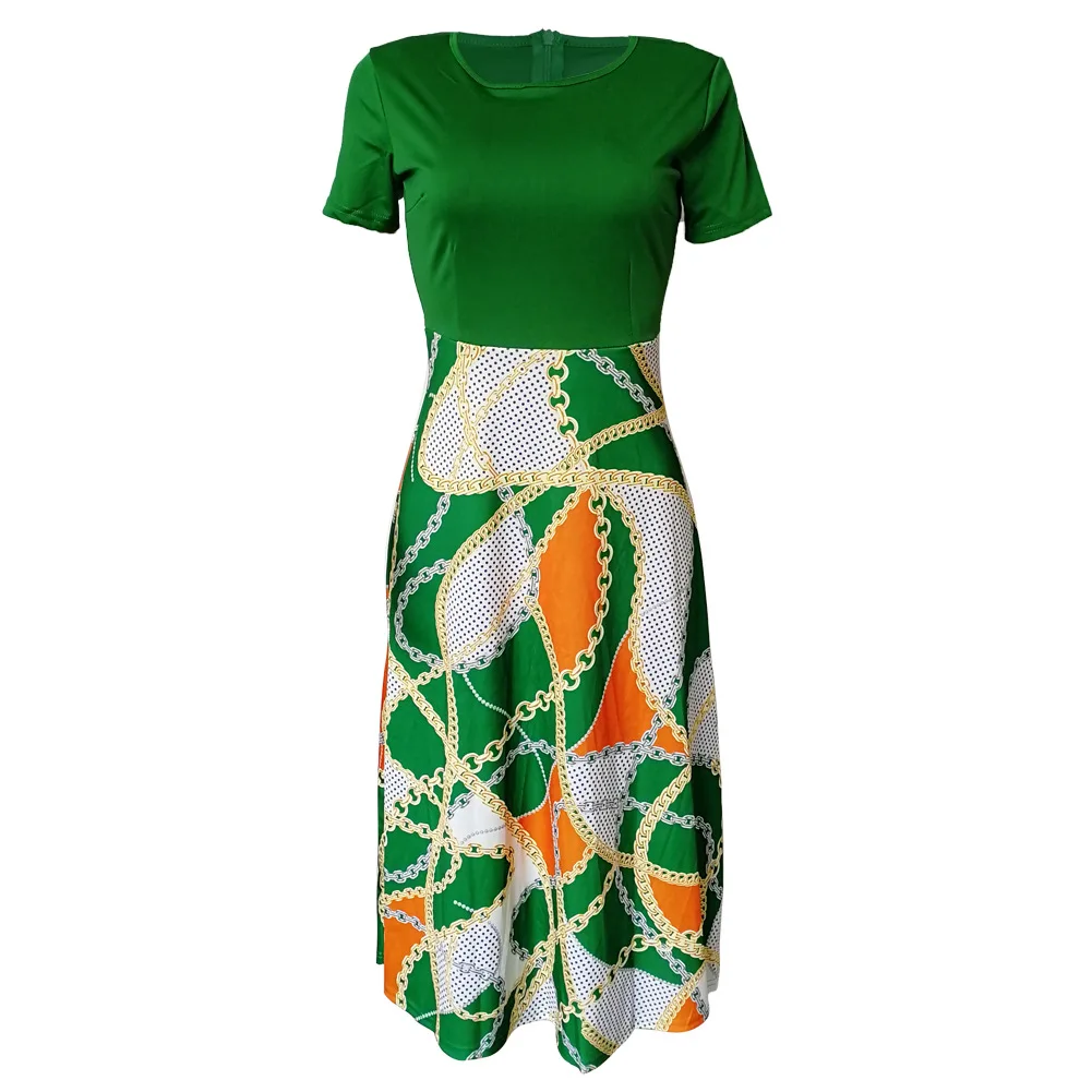 

HAOOHU Women Summer Autumn Dresses Short Sleeve Floral Print Patchwork Dress Cocktail Elegant Flared A-Line party Dress