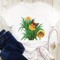 urban graphic tee cottagecore short sleeve t shirts simple flower plant butterfly printed top for women causal cute t shirts