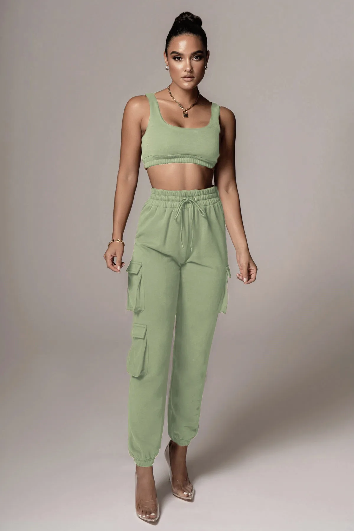

New ladies' autumn and winter hot sale two-piece trousers two-piece solid color stitching sleeveless vest and umbilical tie suit