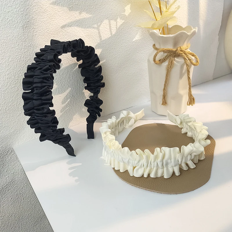 

Retro Pleated Wide Hairbands Fold Black White Bezel Hair Bands Vintage Hoop Bride Wedding Hair Hoop Ruffle Hairbands Headwear