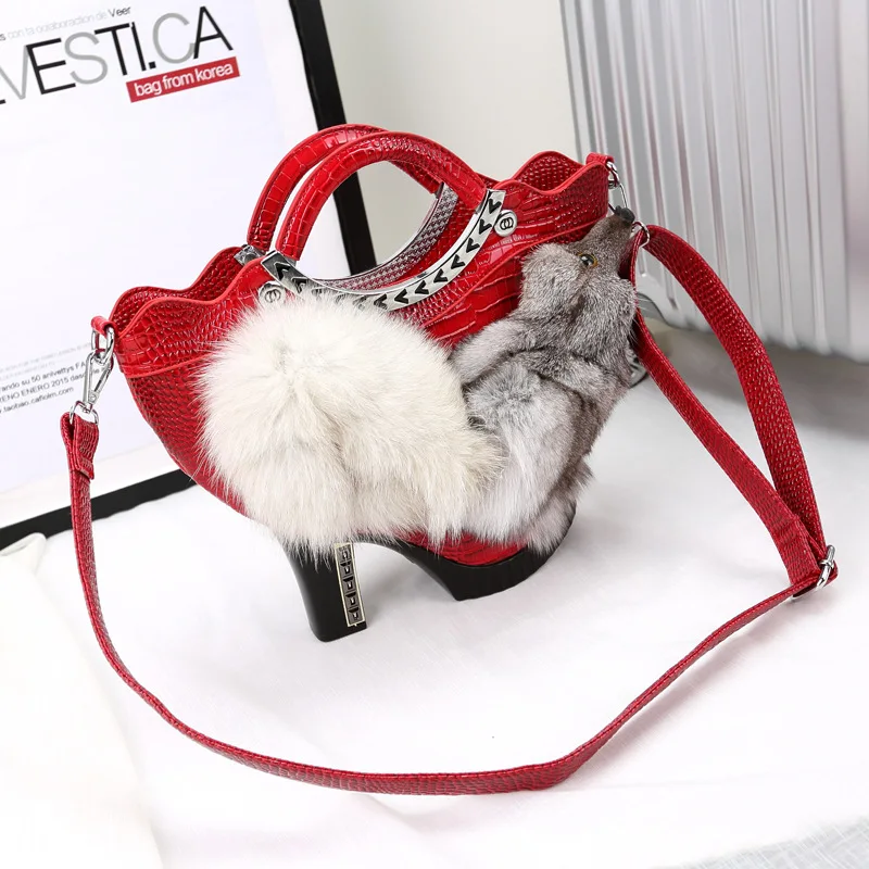 

New Handbags Women's Bags High Heels Bags Fox Head Fur Bags Tide Women's Banquet High-end Fur Casual Crossbody handbags