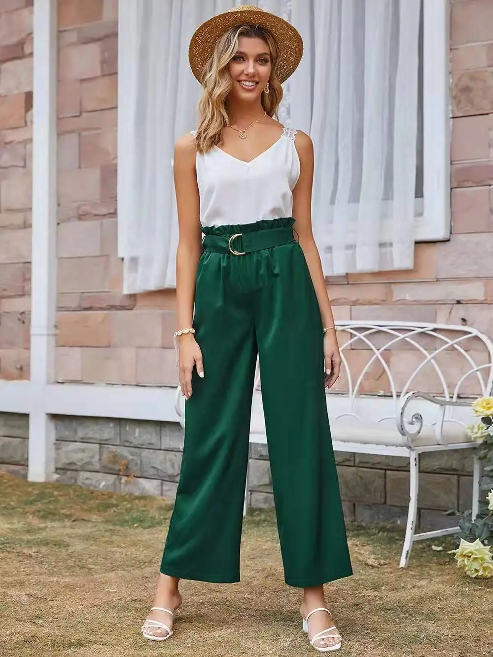 

Army Green High Waist Casual Pants Women's Spring/Summer 2021 New England Retro Straight Pants Women