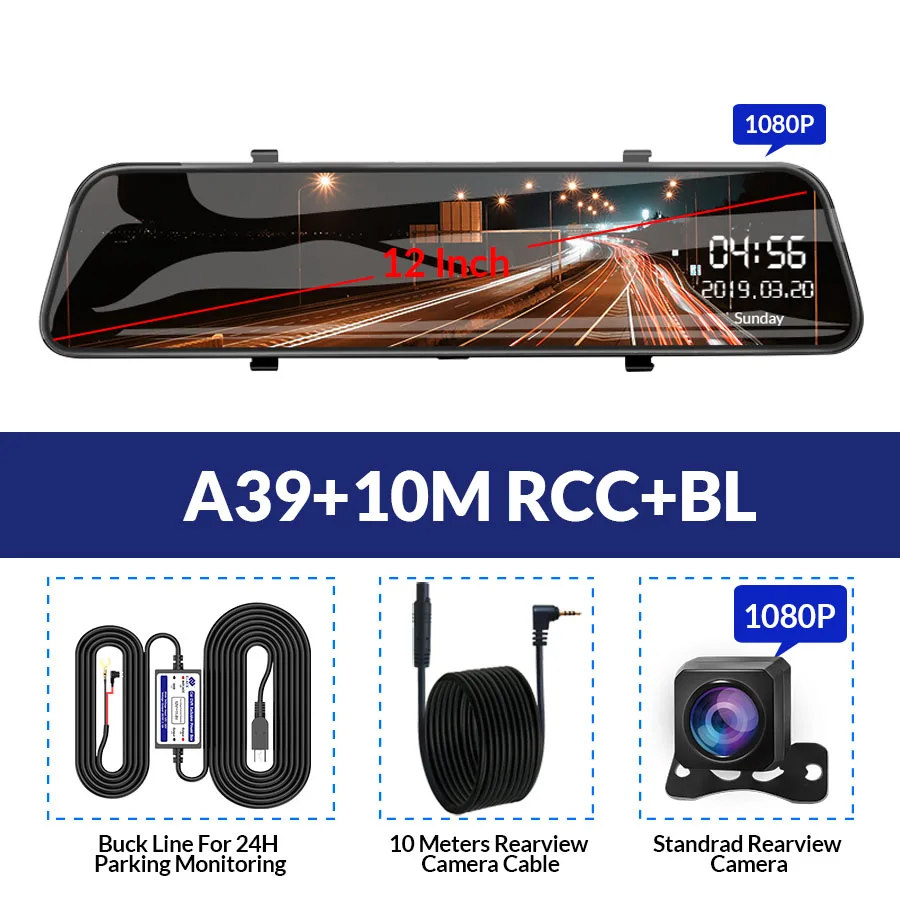 A39-10M RCC-BL E-ACE Автомобильный видеорегистратор FHD поток медиа зеркало заднего вида 2K+ 1080P видео рекордер двойной объектив тире камера с камерой заднего вида Регистратор - Название цвета: A39-10M RCC-BL