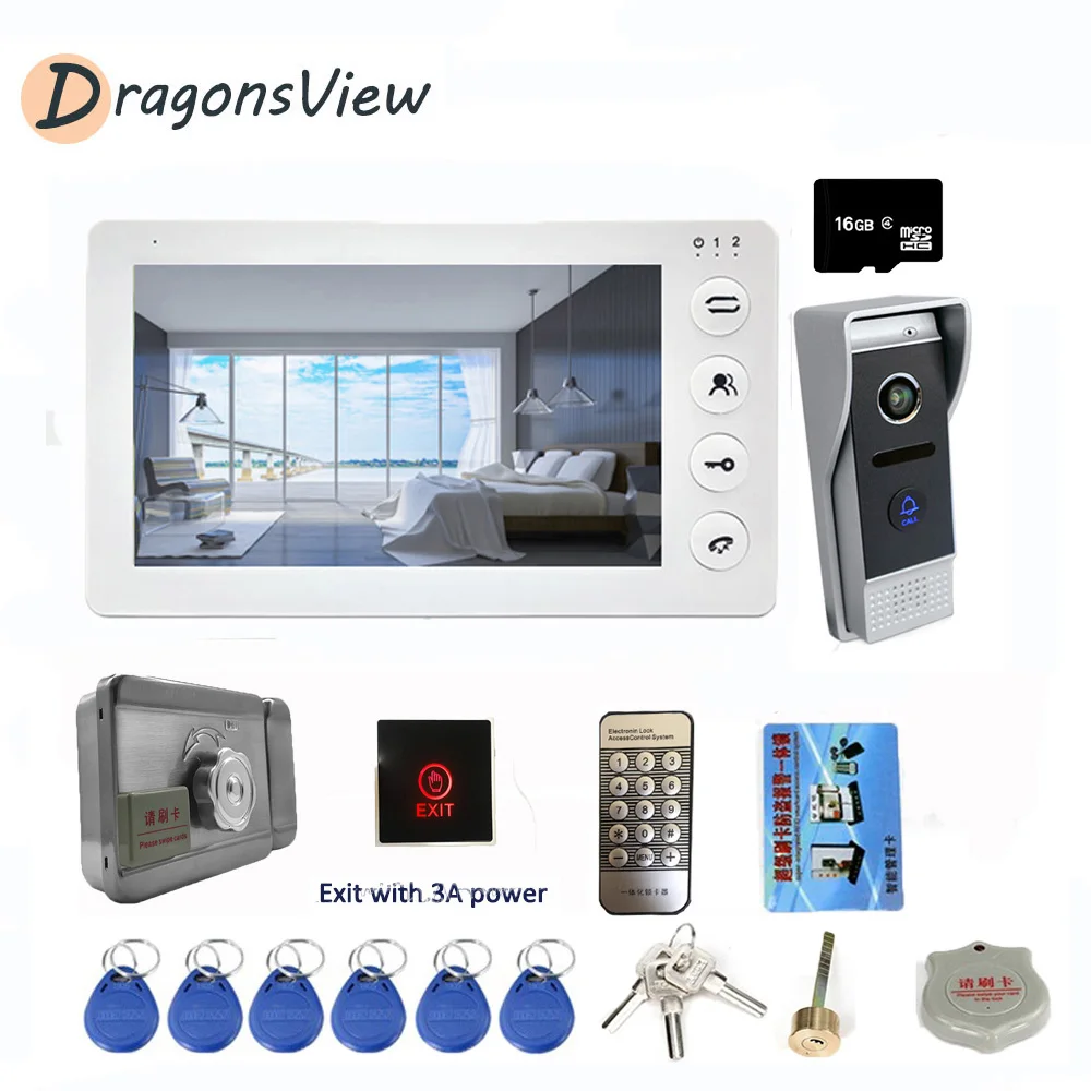 DragonsView видео телефон двери внутренной связи проводной с замком для дома Система