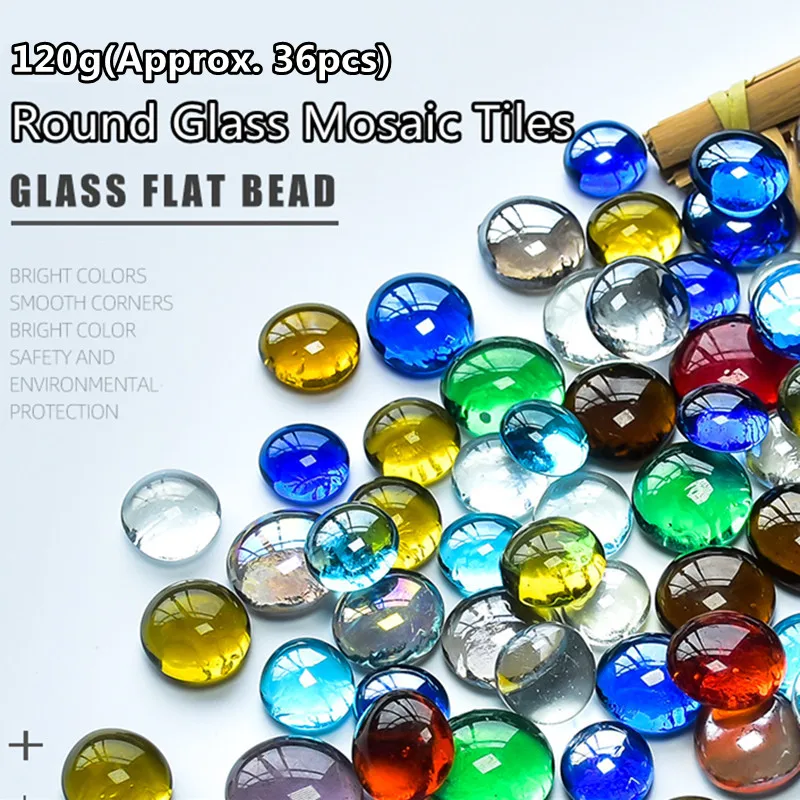 

120g(Approx. 36pcs) Flat Glass Bead Mosaic Tiles Multi Diameter Colorful Mosaic Making Materials DIY Craft Mosaic Tile