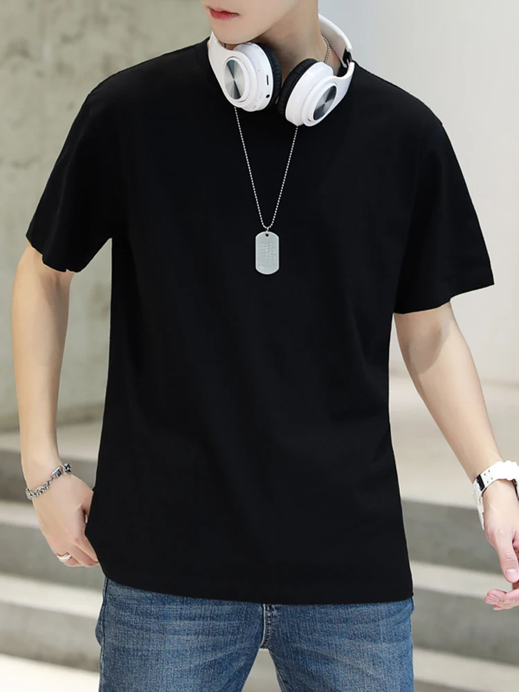 

Leisure Solid Color T Shirts Loose Comfortable Black White T Shirt Men Joker Plain Camiseta Masculina Men's Clothing YY50MT