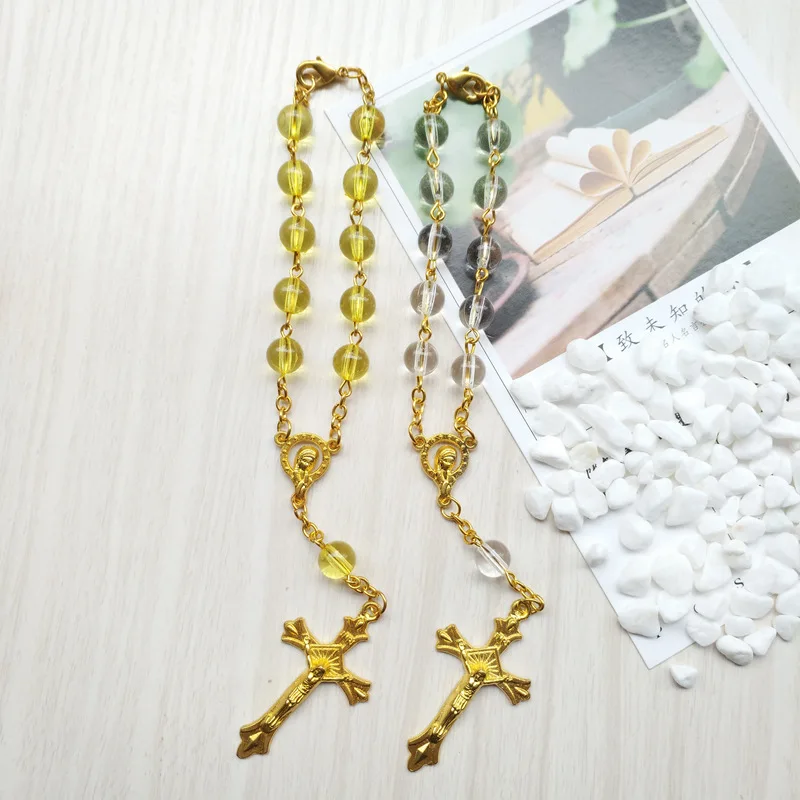 QIGO золотой крест подвеска четки прозрачный браслет из акриловой нитки|Плетеные