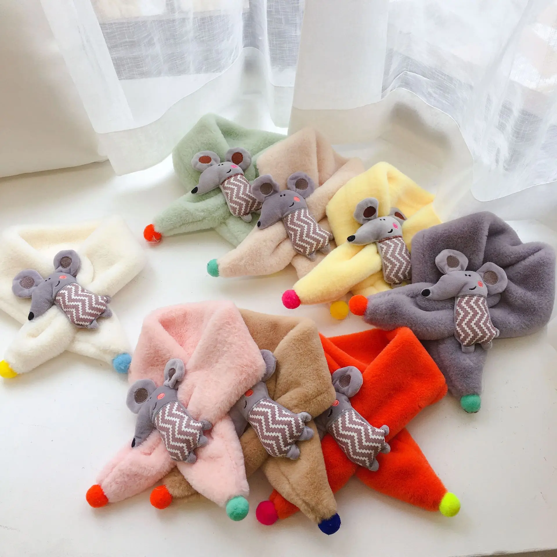 

Детский шарф детский однотонный теплый шарф для мальчиков и девочек милый меховой шарф с маленькой мышкой в Корейском стиле с героями мульт...