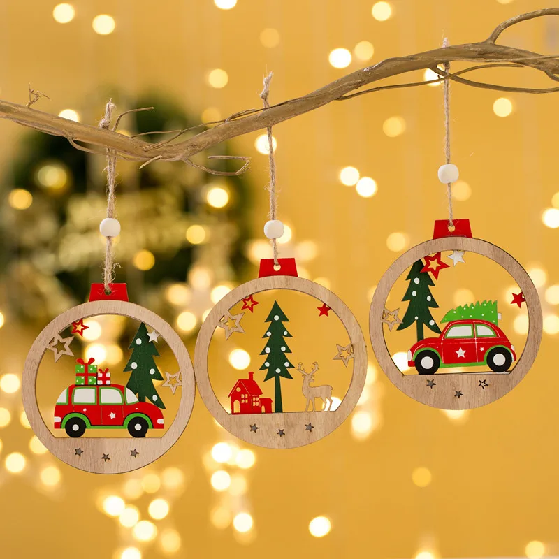 

Christmas Tree Pendant Special Wooden Ornaments Hanging Decor for Family Christmas Decoration AC889