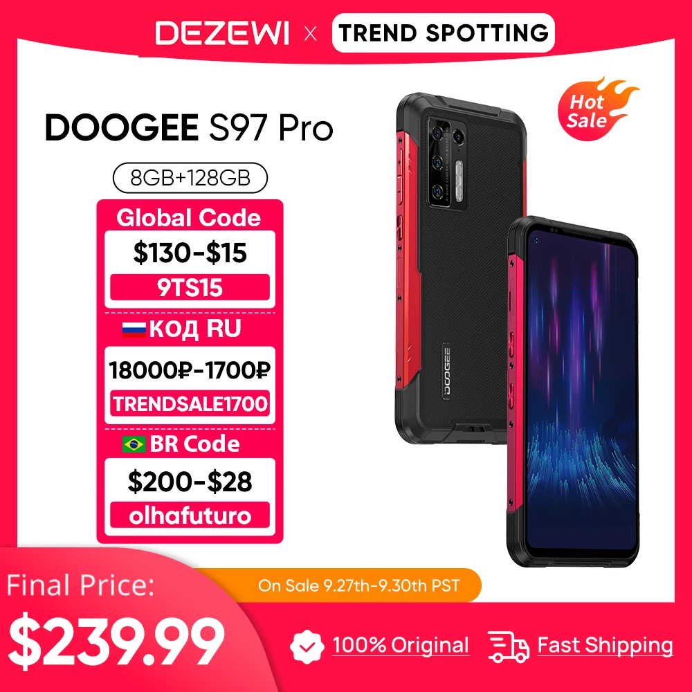 

Global Version DOOGEE S97 Pro 8500mAh 33W Fast Charging 40m Laser Rangefinder 48MP Quad Camera Helio G95 Octa Core 8GB+128GB