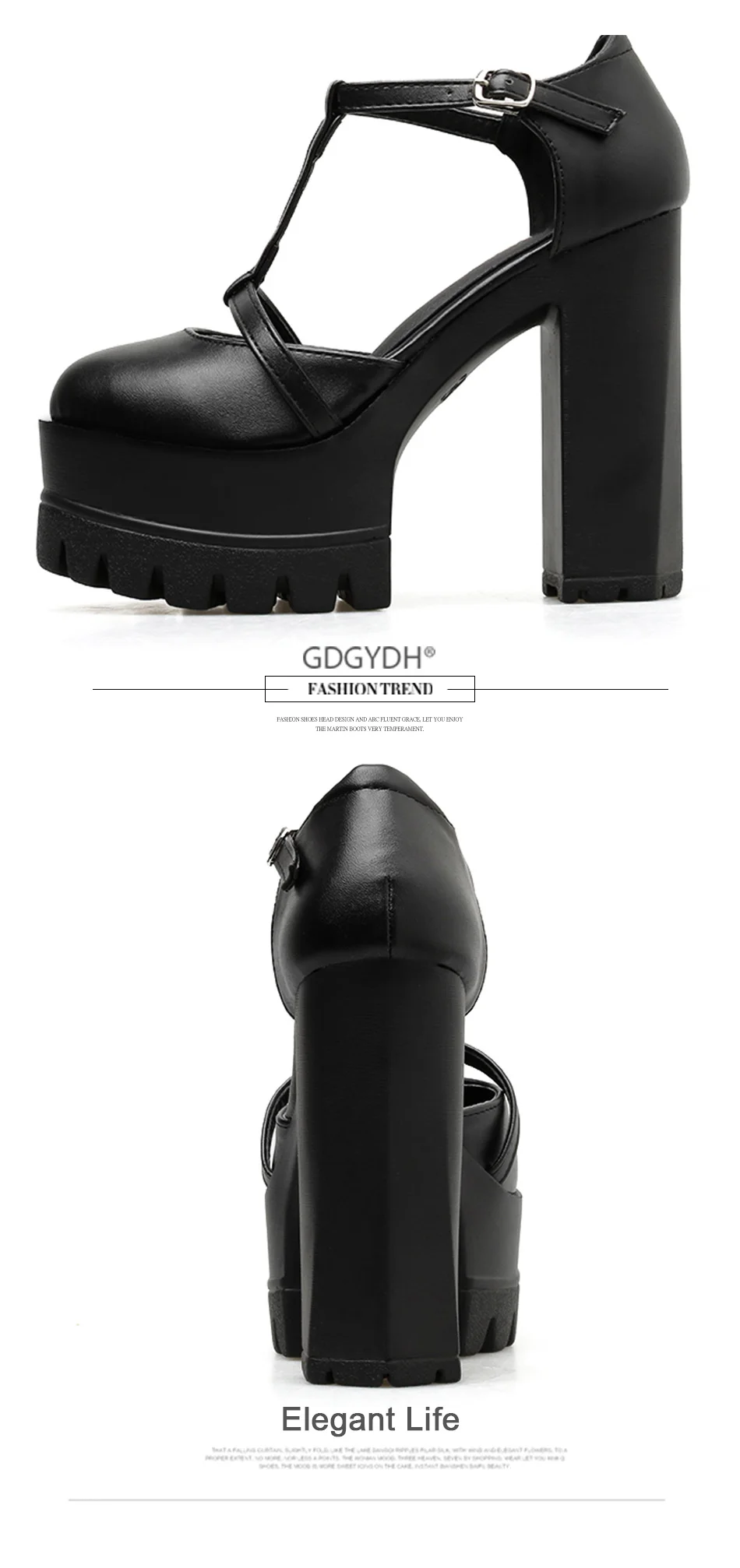 Gdgydh Spring Autumn Ankle Strap Buckle Women Pumps Black Thick High Heeled Shoes Female Single Shoes Shallow Out Soft Leather