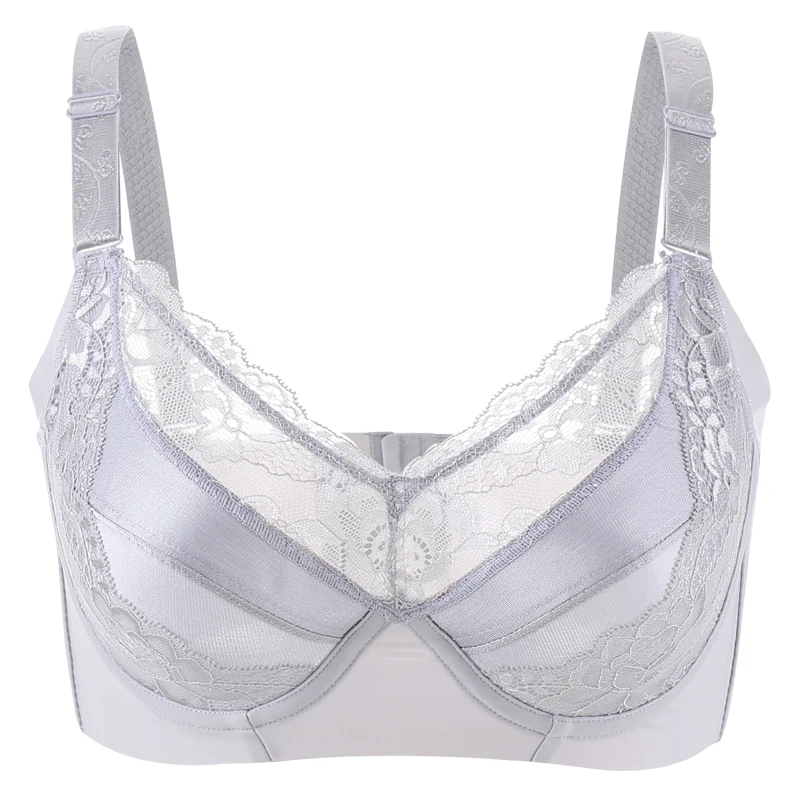 

Womens Summer Thin Bra No Padding Lace Full Cup Plus Size Underwire Breathable 36F 38F 40F 42F 44F 46F 48F B C D E Bralette Gray