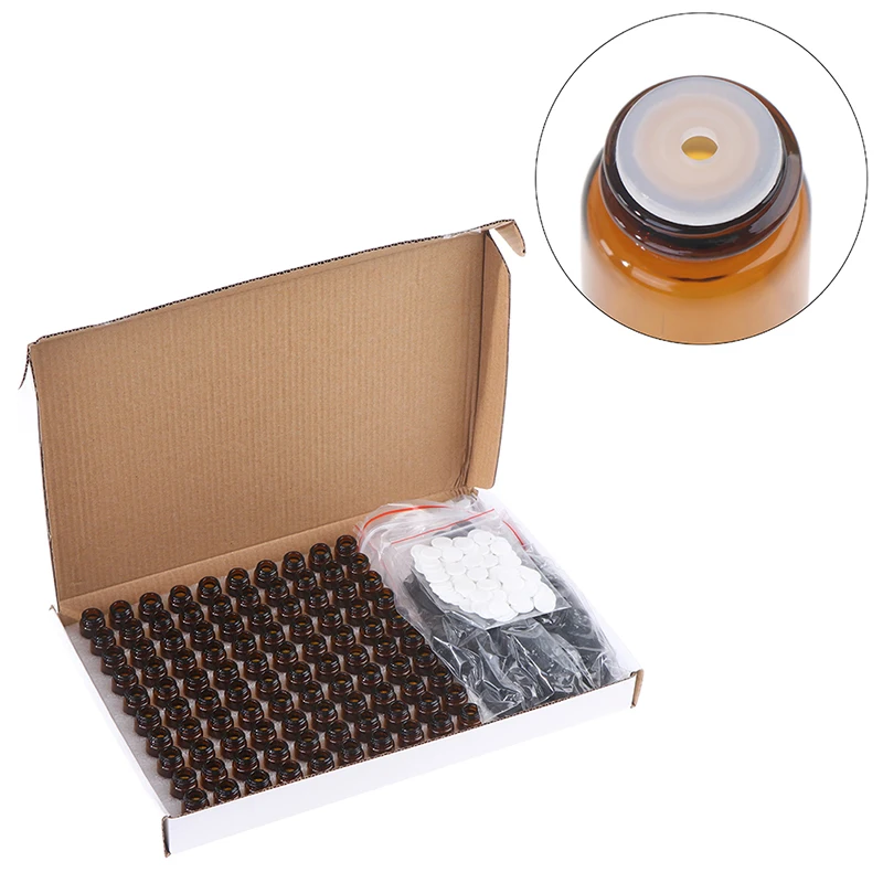 

100 Pcs Essential Oil Amber Glass Vial with orifice 1-3ml Sample Dram bottle Thin Glass Small Amber Perfume Sample Test Bottle