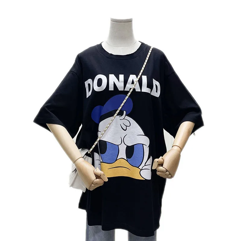 

Disney's new summer loose-fitting matching couple top with a hole in the neckline Donald Duck printed cotton short sleeve TX