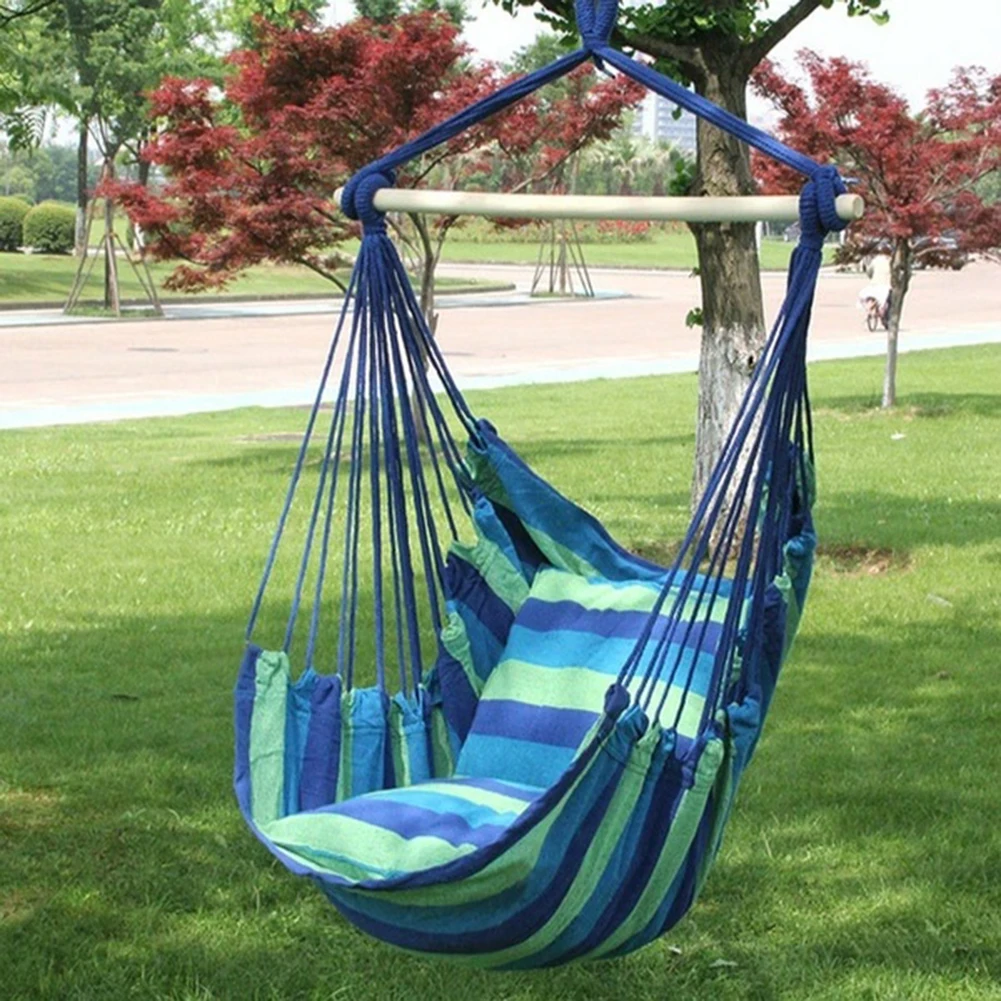 

Portable Canvas Hammock Chair Swing Indoor Garden Sports Home Travel Leisure Hiking Camping Stripe Hammock Hanging Bed#38