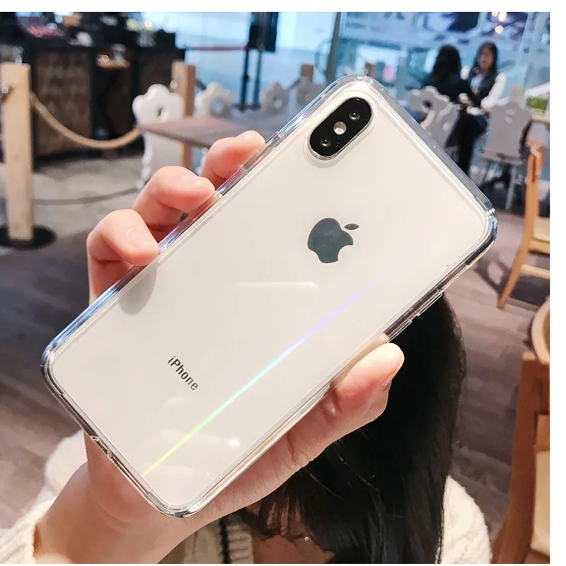 

SLILE Fashion Gradient Rainbow Laser Case for iPhone 8 7 6S 11 Pro XS Max Xr Plus Transparent Hard Capa Fundas Acrylic Case