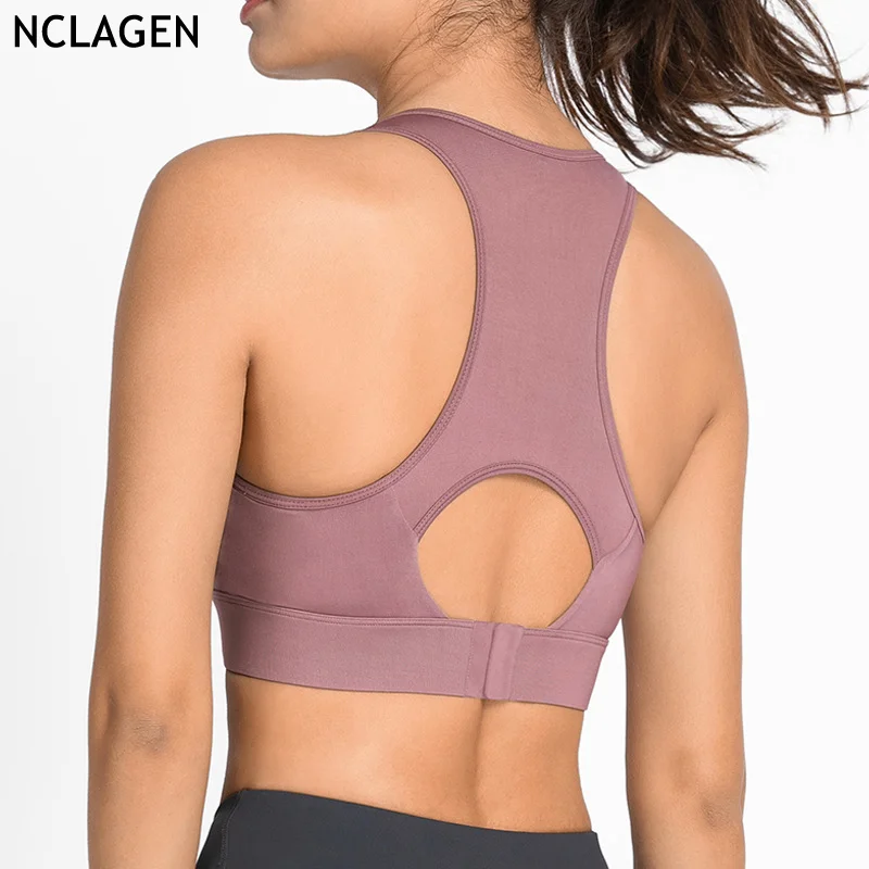 

NCLAGEN Women Sports Bra High Impact Support Female Push Up Yoga Top Training Solid Fitness Sexy Workout Gym Underwear Padded