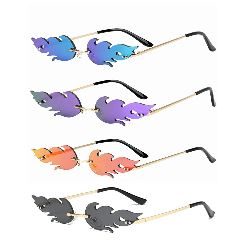 

New Rimless Wave Sunglasses Fire Flame Sunglasses Streetwear Car Driving Glasses Trending Narrow Fashion UV 400 Eyewear