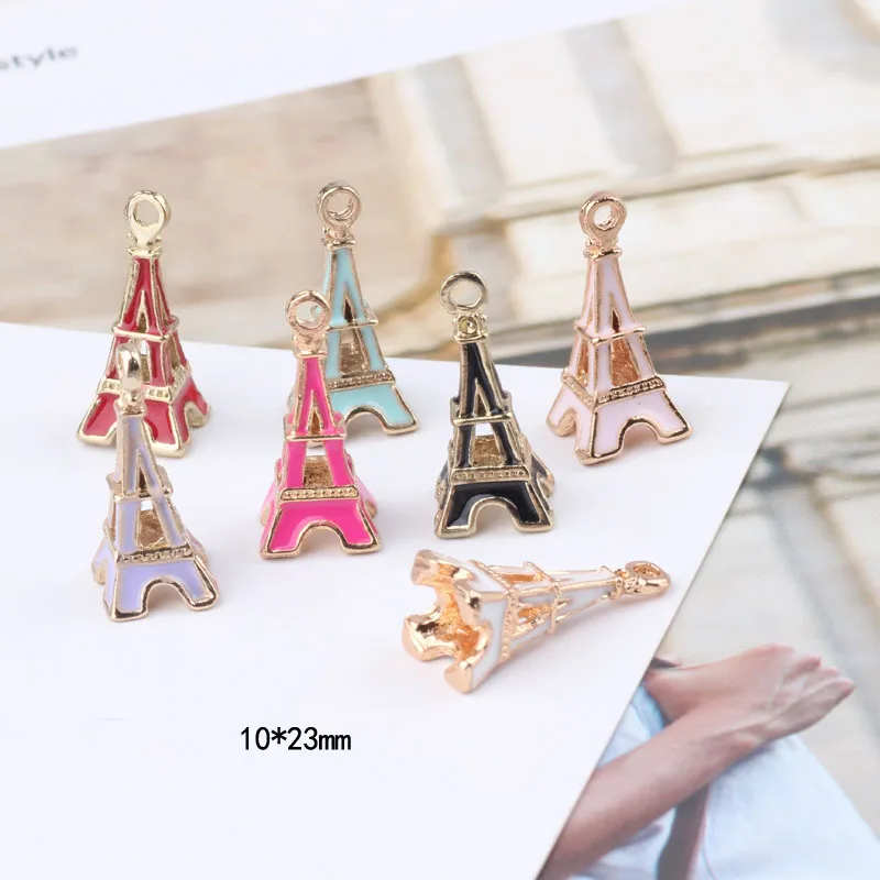 

Lizz 10pcs 3D Enamels Charms Drop Oil Iron Tower Alloy Pendants For Making Hair Bracelet Earring Jewelry Accessories DIY Craft