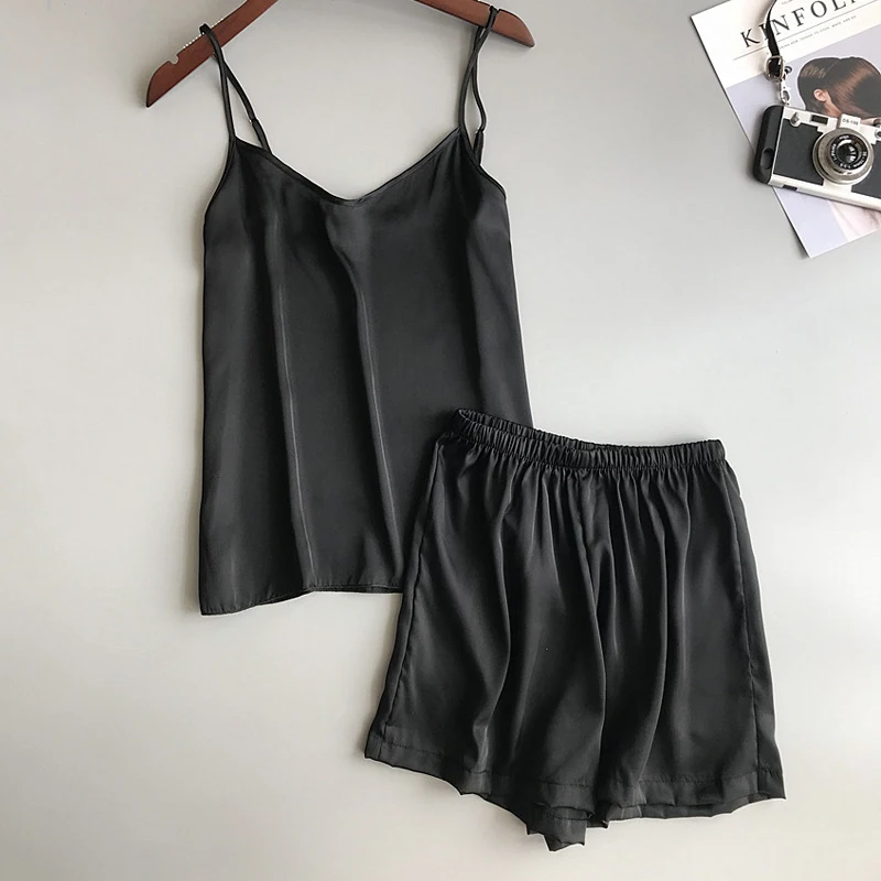 Женские пижамы Шелковая Женская пижама Новая женская сексуальные летняя