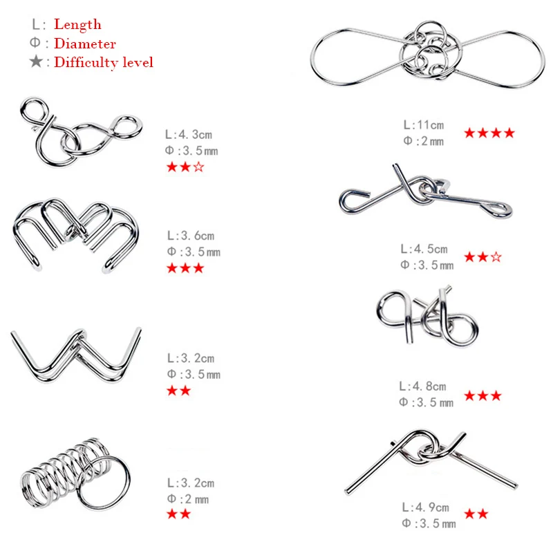 6 шт./компл. металлических материалов головоломка Монтессори провода IQ Разум