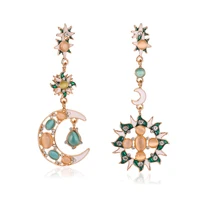 occident new earring colorful exaggerated asymmetric opal earrings baroque long sun moon stud earrings for women girl jewelry