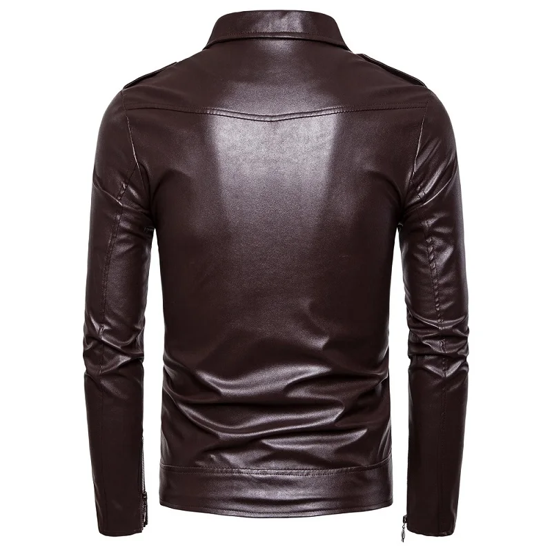 

Leather Jacket Men Autumn Winter New Retro Turn-down Collar Jacket Pure Long Sleeved Coat Casual Parka Men Coat Cotton Solid