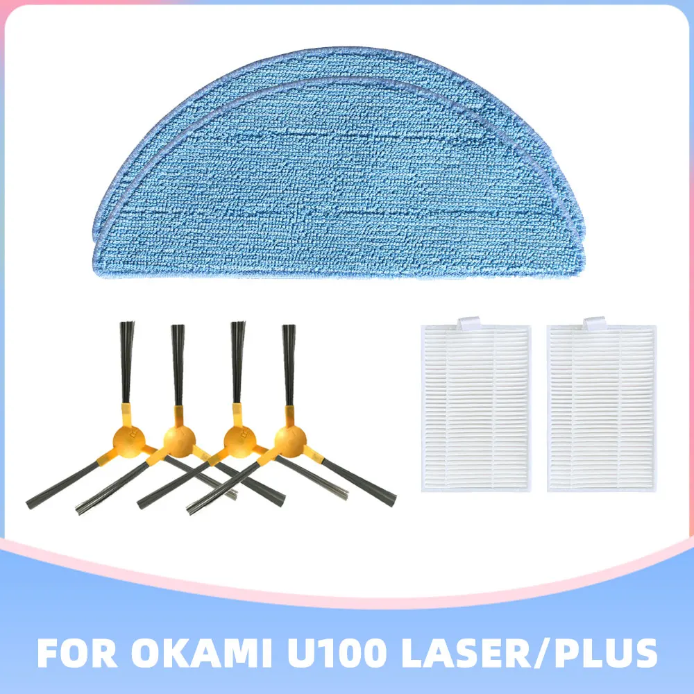 Seite Pinsel HEPA-Luftfilter Mopp Tuch Ersatz Kits für Okami U100 Laser Plus Staubsauger Ersatz Zubehör