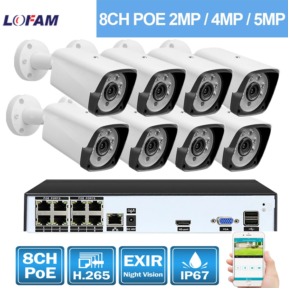 LOFAM 5 Мп 4 МП 2 POE NVR система видеонаблюдения 8 каналов наружная Водонепроницаемая