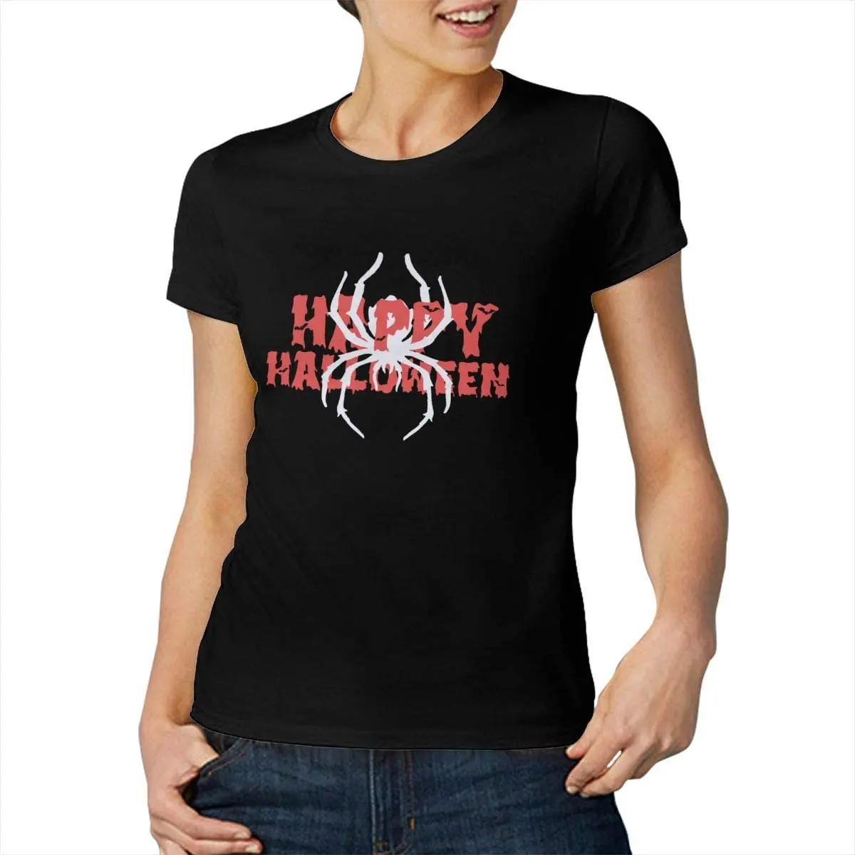 

New Arrivals Summer Cool Tee Breathable All Cotton Short Sleeve T Shirt Slim Fit Happy Halloween for Women's Round Neck T-Shirt