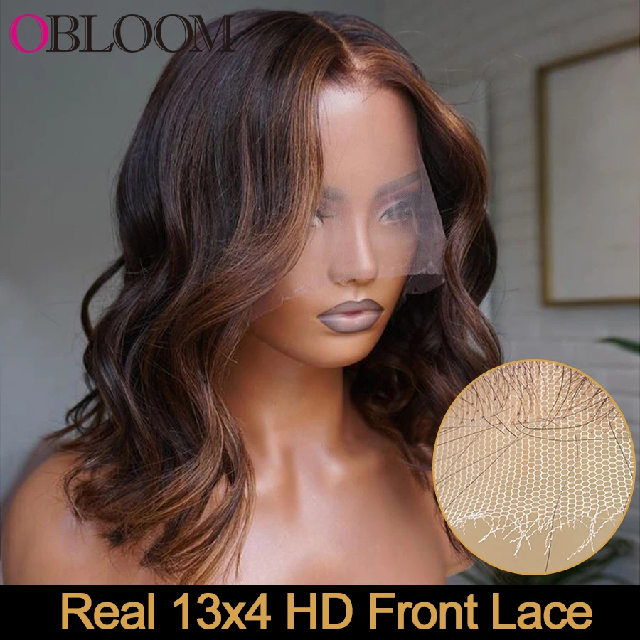 

Невидимый парик 13x4 HD на сетке спереди, яркий парик, искусственные волнистые HD прозрачные кружевные передние парики из человеческих волос, ...