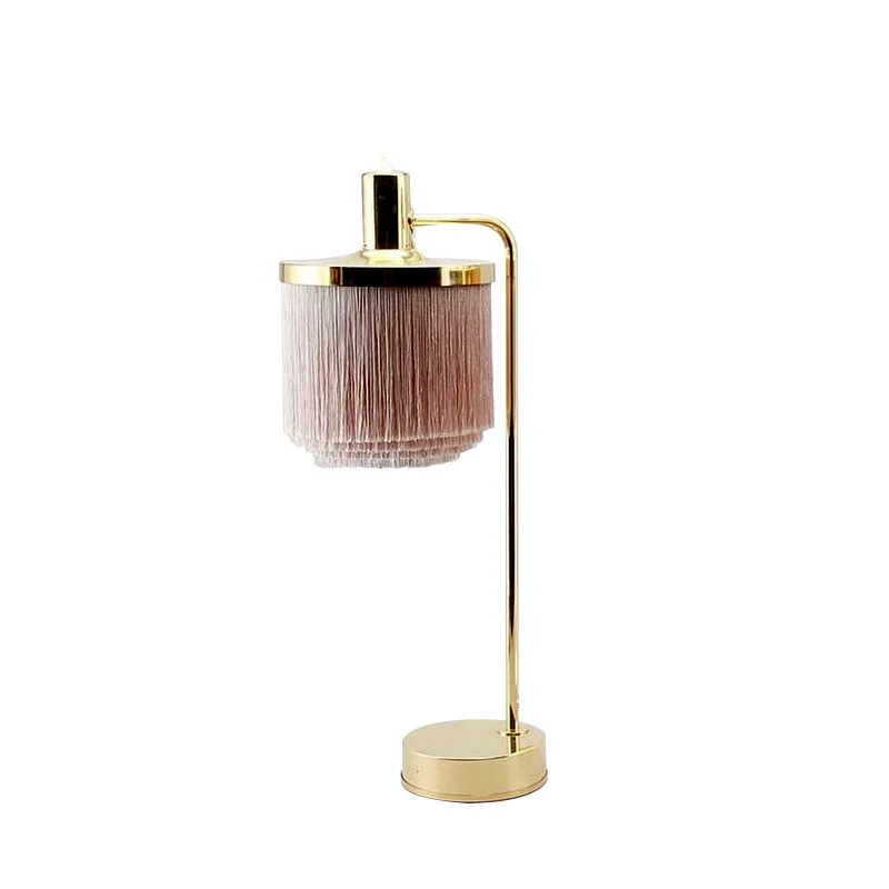 Creative Golden Plated Iron Base with Pink Tassel Silk E27 Warm Light Table Lamp with Cable Plug in Type for Bedside Bedroom