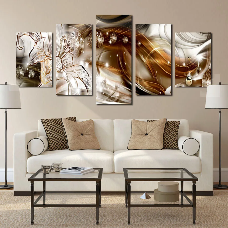

Modern Abstract Flower Home Decoration 5 Piece Canvas Wall Art Picture For Living Room Unframed