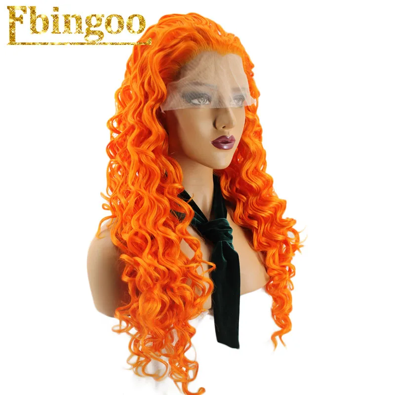 Orange Ebingoo Ombre Фиолетовый Красный Розовый Блондин Коричневый Оранжевый парик длинный кудрявый синтетический парик на кружеве для женщин высокотемпературное волокно - Цвет: Orange