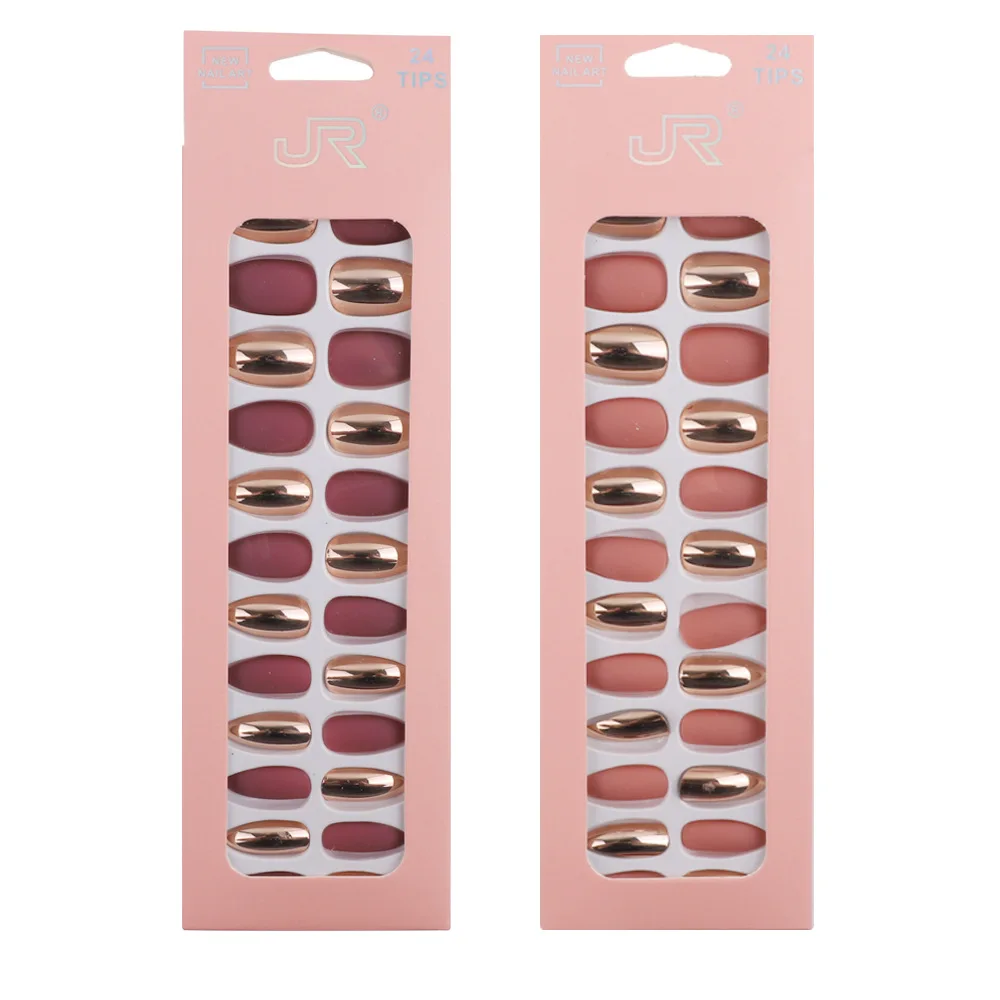 

Flash Plating Wearing Nail Art 24 Pieces with Adhesive Frosted Tip Decoration Fake Nails Finished Product Detachable Hidden