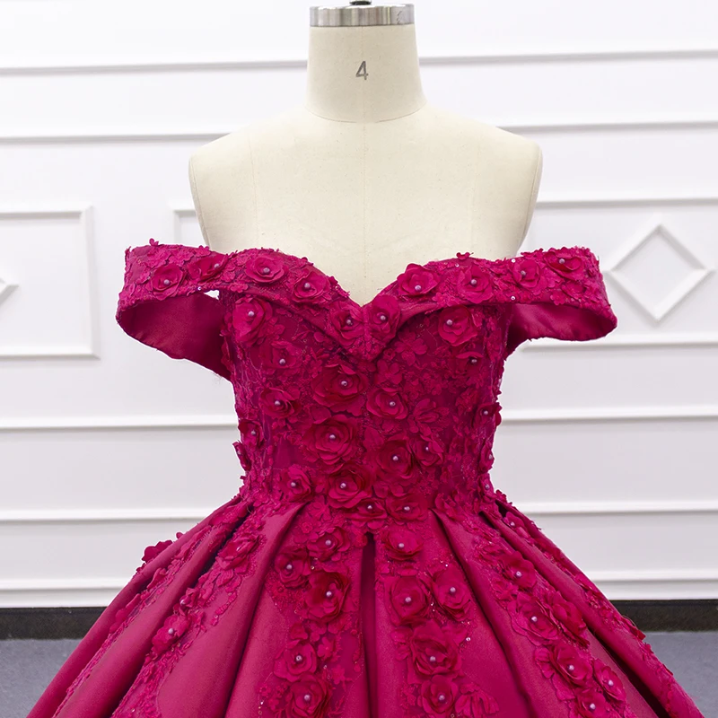 2020 SJ301 customized red off shoulder 3D lace luxury elegant design bridal ball gown dress