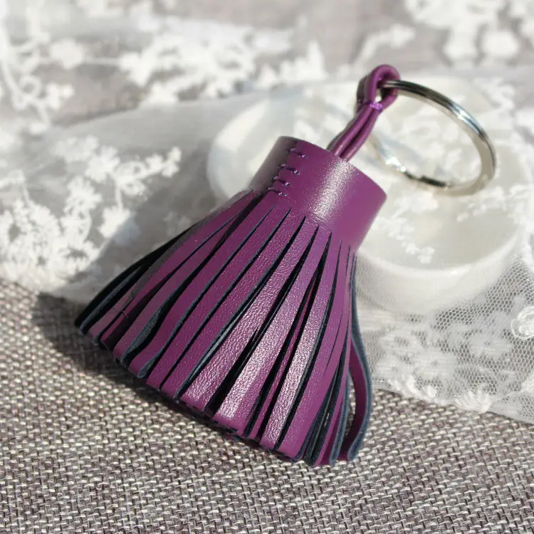 B PURPLE Известный бренд, роскошный модный подлинный кожаный брелок с кисточкой для ключей, автомобильный брелок для ключей, женская сумка, подвеска на рюкзак - Цвет: B PURPLE