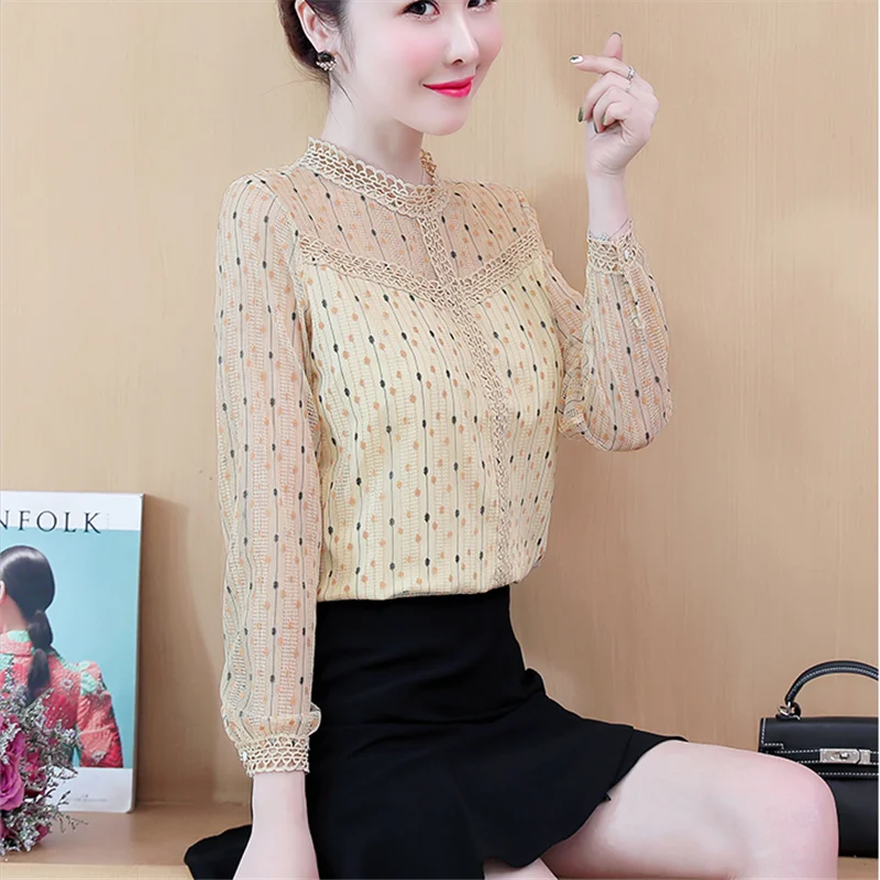 

womens tops and blouses Style Chiffon spring Blouses Shirts Lady Casual long comfort Sleeve V-Neck Flower Printed Blusas Tops