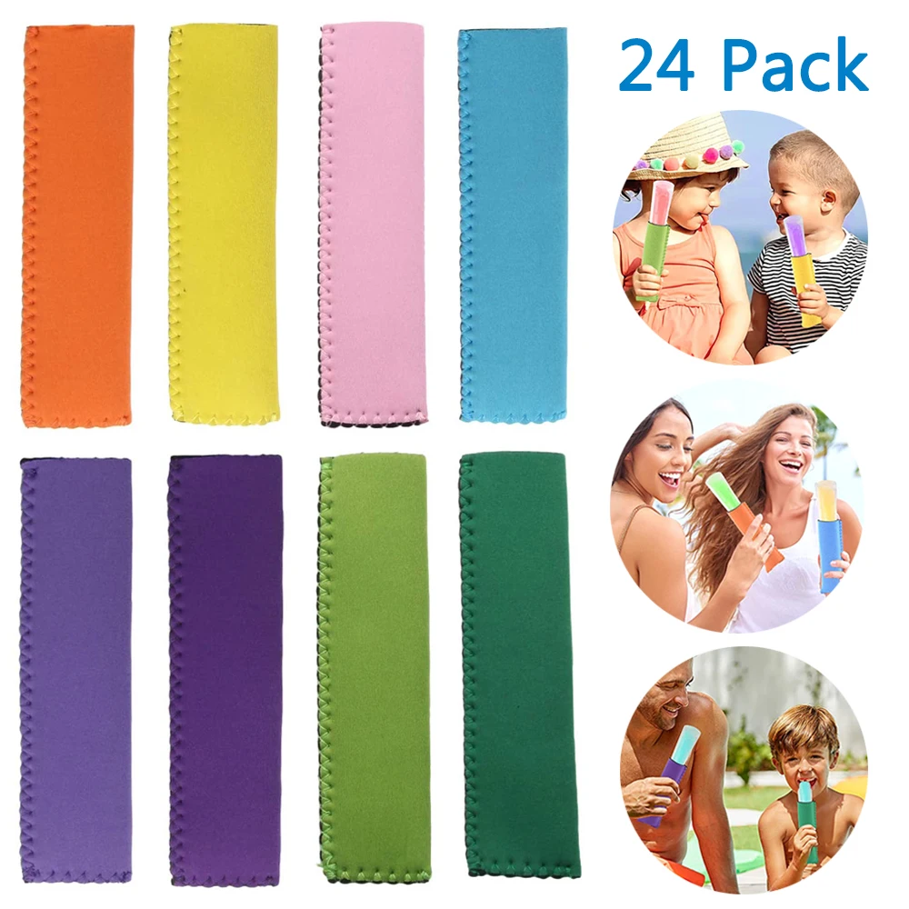 24 Pack Neoprene Freezer Pop Sleeve Ice Pop Sleeve Popsicle Holders Ice Pops Holders Bags Ice Popsicles for Kids Party Drink