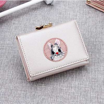 pearl white Милый женский кошелек с несколькими карточками, тканевые наклейки с кроликом, папка для смены, японский кавайный короткий многофункциональный кошелек для монет, наборы карт - Цвет: pearl white