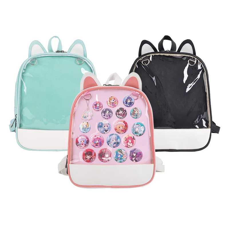 Прозрачный рюкзак с милыми кошачьими ушками в японском стиле аниме лолита