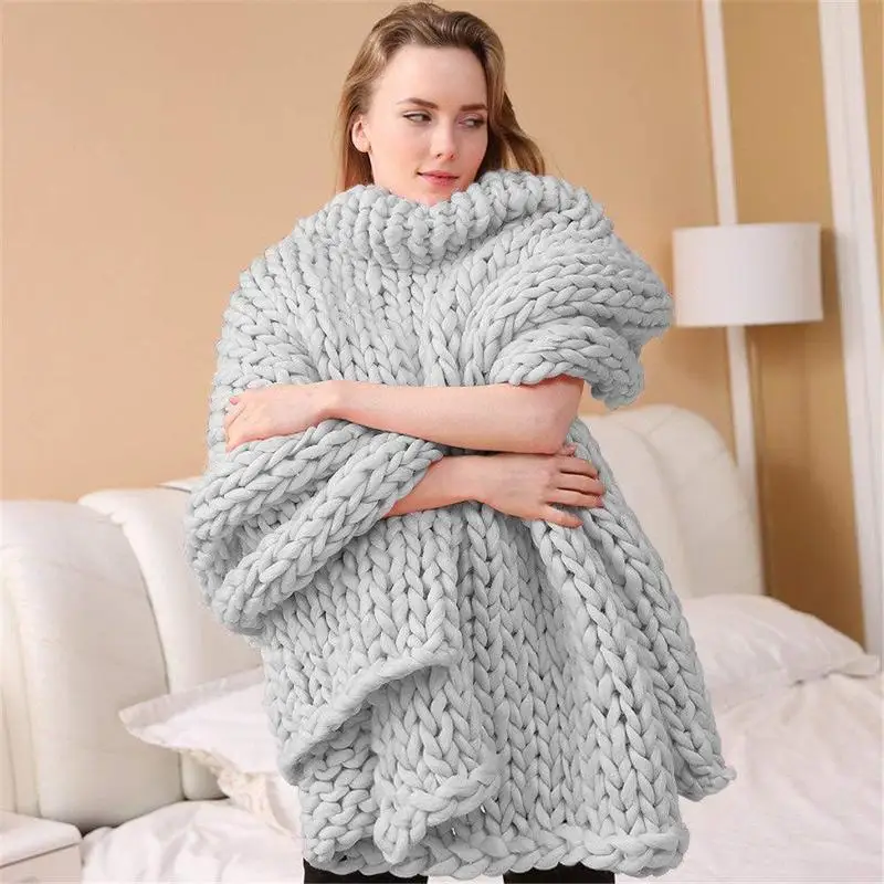 200*200cm Rapid transportation Fashion Hand Chunky Knitted Blanket Thick Yarn Bulky Knitting Throw Blankets Sofa | Дом и сад